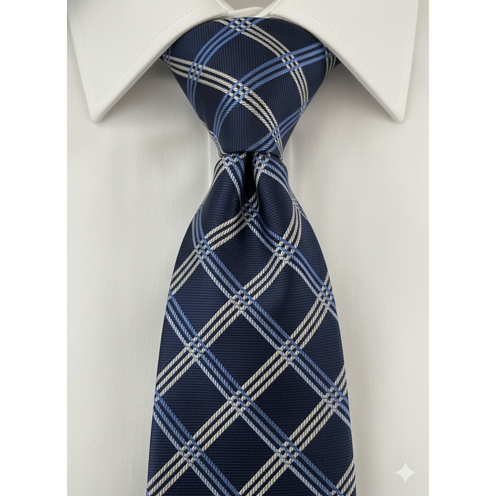 Brooks Brothers 346 blue white stripe plaid silk tie - 57.5"